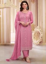 Chinnon Silk Pink Wedding Wear Embroidery Work Straight Suit